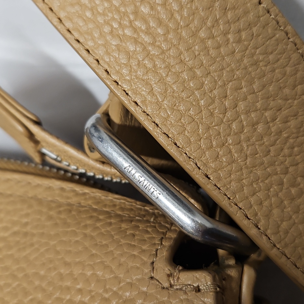 All Saints Round Tan Pebbled Leather Crossbody Bag Silver Hardware - Picture 5 of 14